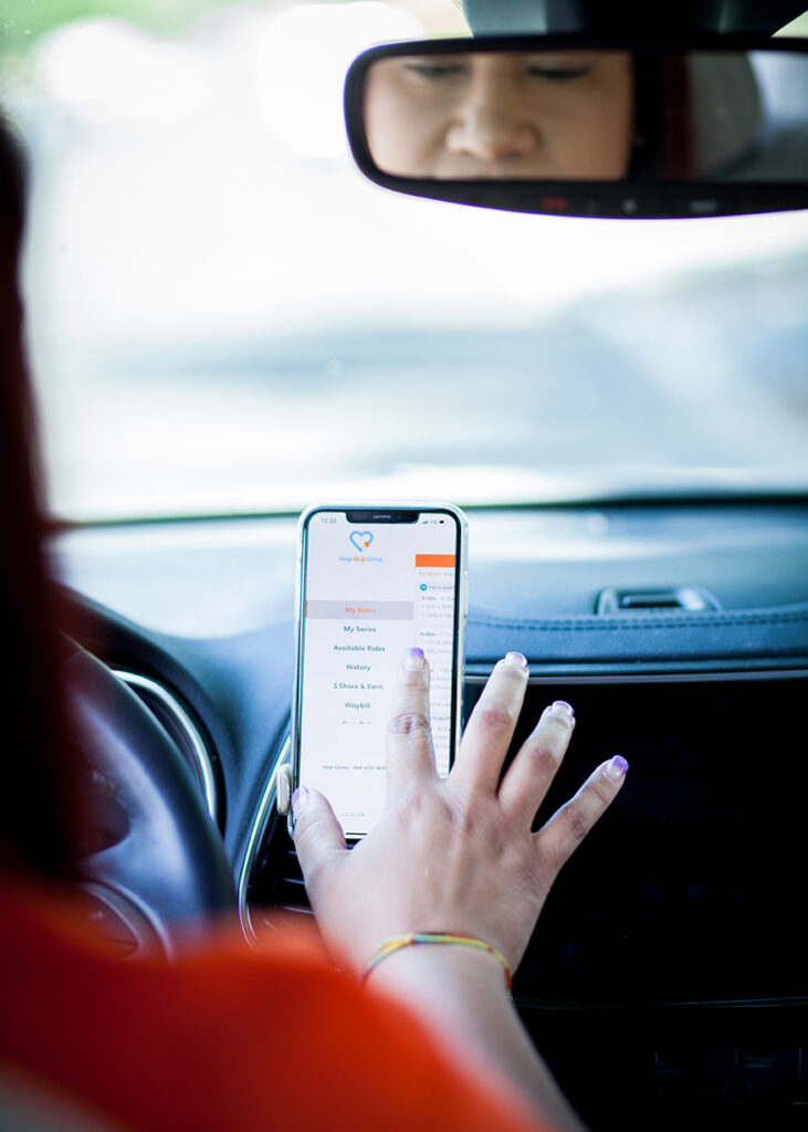 CareDriver checking in HopSkipDrive app