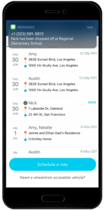 HopSkipDrive caregiver app SMS messaging